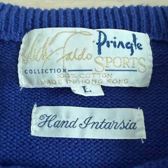 Pringle Sports Nick Faldo Collection Knit Sweater Large Blue Geometric - Picture 4 of 5